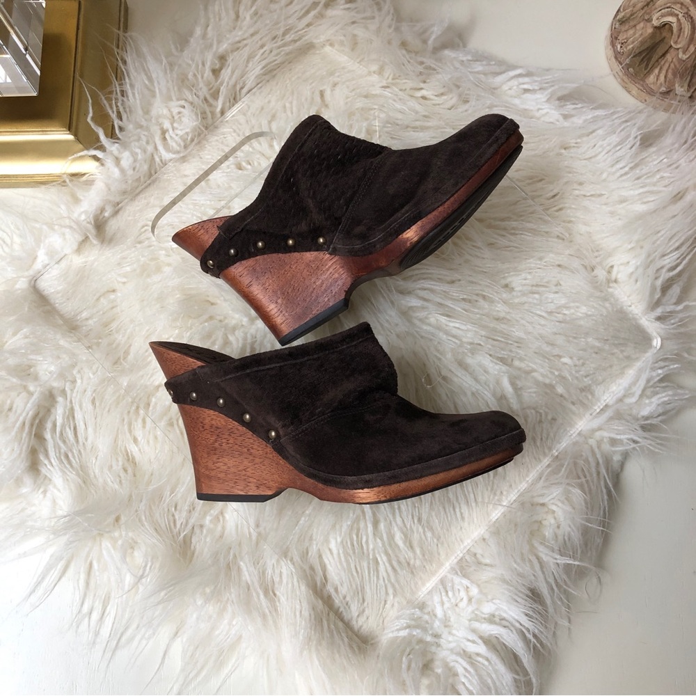 KORS Cupid Wedge Platform Boho Suede Leather & Wood Slingback Clog Michael Kors